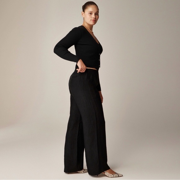 J. Crew Women's Wide Leg Stratus Pant in Textured Black Satin Size M NWOT - Picture 3 of 9